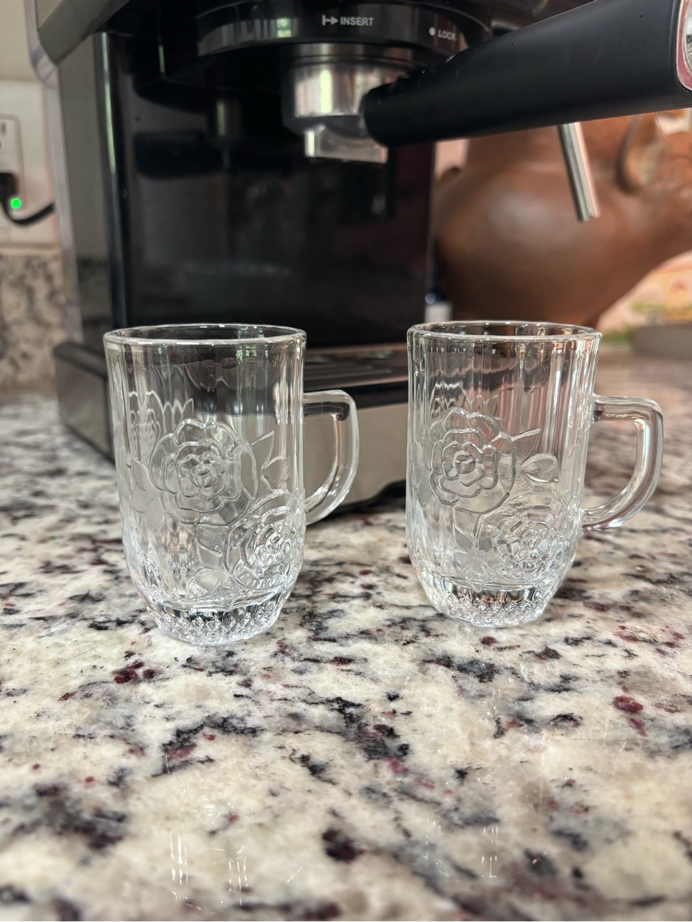 Vintage Glass with Roses Espresso Cups (Pair)